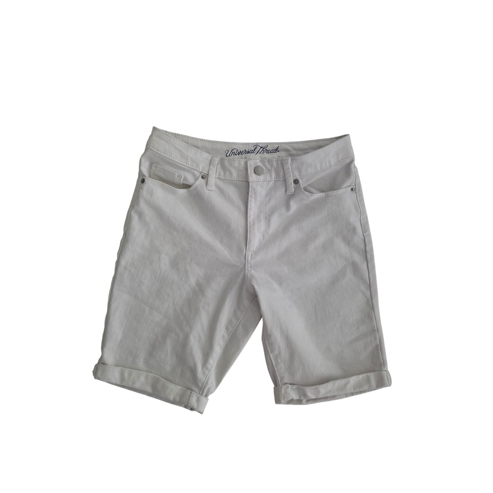 Universal Thread Womens‎ White High Rise Bermuda Denim Shorts Cuffed Size 6/28R